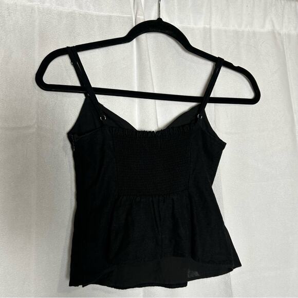 Zara Black Linen Blend Cropped Smocked Tank Top Shirt Size XS - Picture 2 of 5